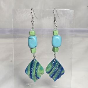 Vibrant Turquoise and Green Dangle Earrings With Howlite Beads